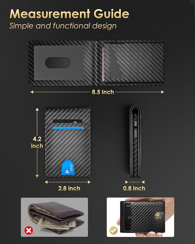 2026 Upgraded Minimalist Wallet for Men - RFID Blocking Credit Card Holder Case Leather Pop Up Aluminum Wallet with Cash Slot, Front Pocket ID Window Gift Boxed (Carbon Fiber - with Airtag Holder) - Image 7