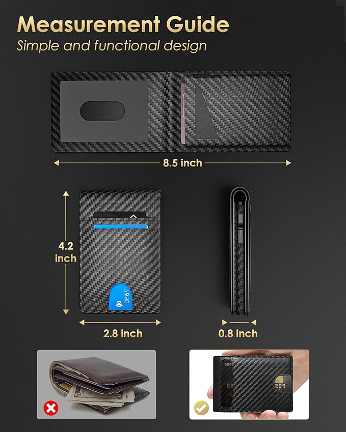 2026 Wallet for Men - RFID Blocking [Functional & Practical] Bifold Slim Minimalist Credit Card Holder Pop Up Wallet Metal Case with Cash Slot, Front Pocket with ID Window, Gift Boxed (Carbon Fiber) - Image 7
