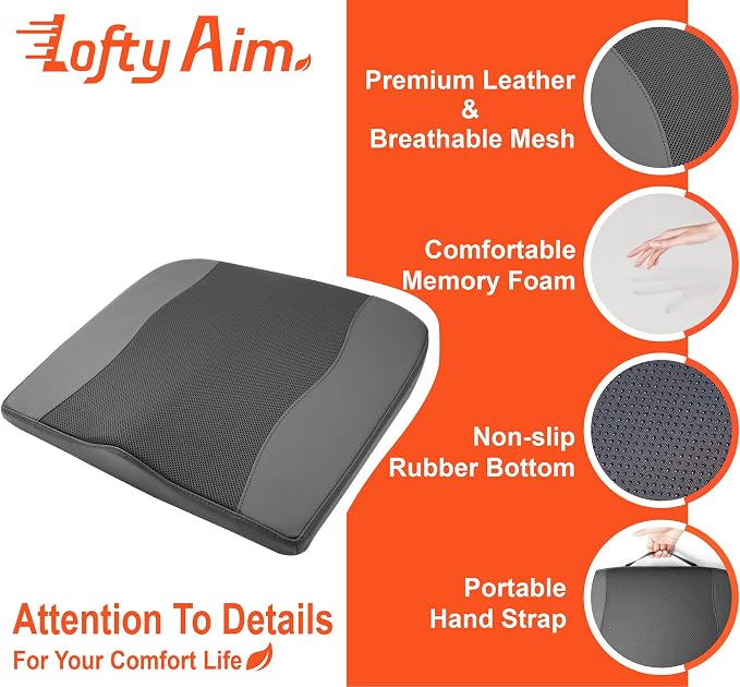 Lofty Aim Car Seat Cushion, Memory Foam Car Seat Cushions for Long Driving | Comfy Car Seat Pillow for Pain Relief, Driver Seat Cushion Adds Height, Butt Cushion for Car, Office Chair, Classic Black - Image 5