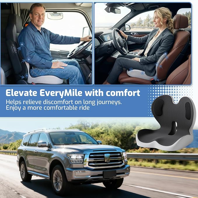 Seat Cushion,Memory Foam Chair Cushion for Office and Car,Ergonomic Coccyx Seat Cushion for Tailbone,Sciatic Nerve,Lower Back Pressure Relief,Lumbar Support Pilow for Office,Car,Truck,Desk Chair - Image 5