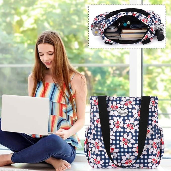 HUA ANGEL Floral Tote Bag - Casual Shoulder Bag Daily Tote Bag with Zipper Gym Travel Shopping Work Handbag for Women - Image 2