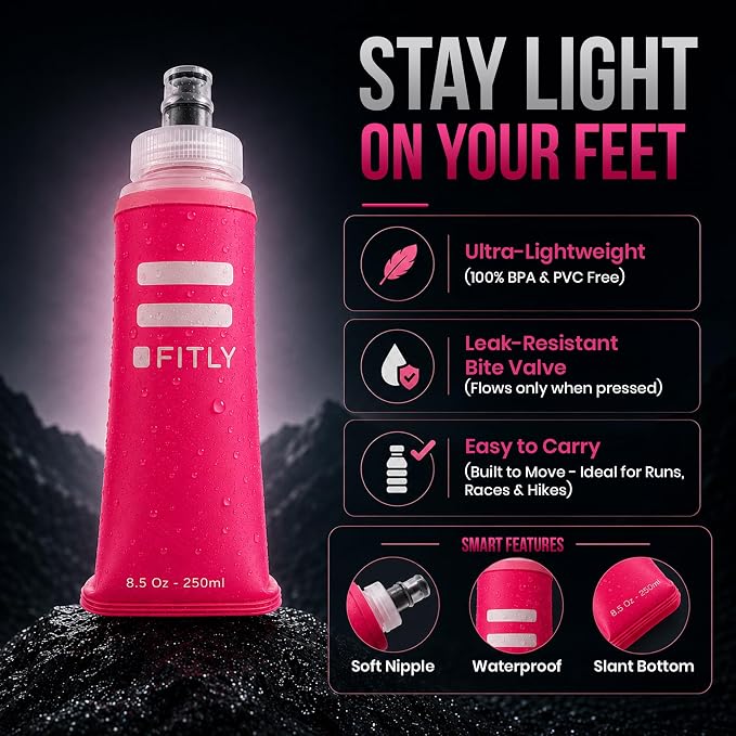 FITLY Soft Flask - Shrink As You Drink Soft Water Bottle for Hydration Pack - Folding Water Bottle Ideal for Running, Hiking, Cycling, Climbing & Rigorous Activity - Image 4