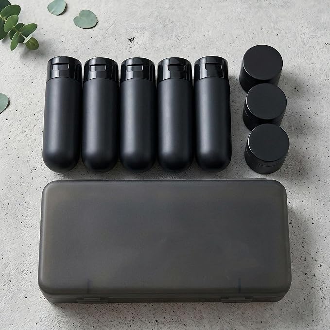 8 Pack Travel Bottles for Toiletries with Case (Black) | TSA Approved, Leak-Proof, Portable, Travel Size Containers for Shampoo, Cosmetics, Vacation Travel Essentials - Image 8