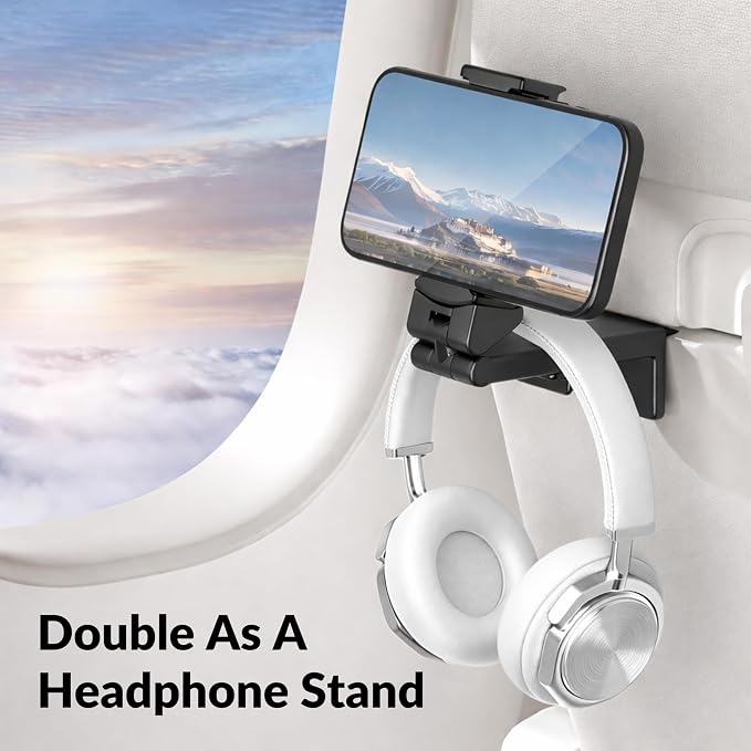 Perilogics Airplane Phone Holder Mount Universal in Flight Hands Free Viewing with Multi-Directional Dual 360 Degree Rotation (Black/Black) - Image 2