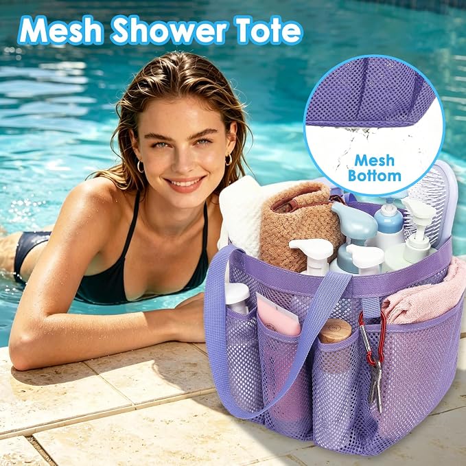 Fammart Mesh Shower Caddy Portable for College Dorm Room Essentials, Odorless Polyester Large Shower Tote Bag with Dual Handles, 8-Pocket Quick-Dry Toiletry Organizer for Travel, Beach, Camping, Gym - Image 3