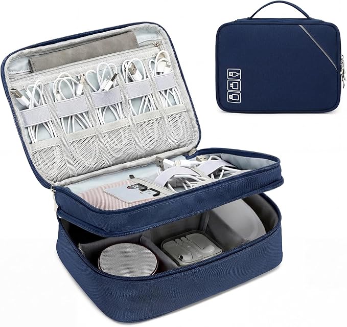 Lanola Universal Cable Organizer Electronics Accessories Cases for Cable, Charger,Power Bank, Phone, USB, SD Card,Memory Cards,Earphone,Flash Drive, Great for Travel and Business - Dark Blue by Lanola