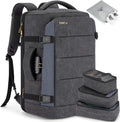 Tzowla 40L Canvas Expandable Travel Laptop Backpack for Men Women Carry on Flight Approved,Large Capacity Anti Theft Backpacks,Vintage Personal Item Bag Fit 17.3" Laptop(Black & Blue) by Tzowla