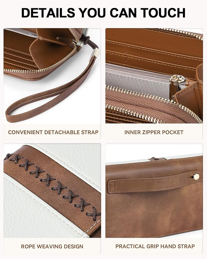 BOSTANTEN Wristlet Wallets for Women RFID Large Capacity Clutch Wallet | 24 Card Slots, 2 Zipper Pockets, Phone ＆ Card Holder, Zip Around, Hand Strap, Vegan Leather, Great Gifts - Image 3