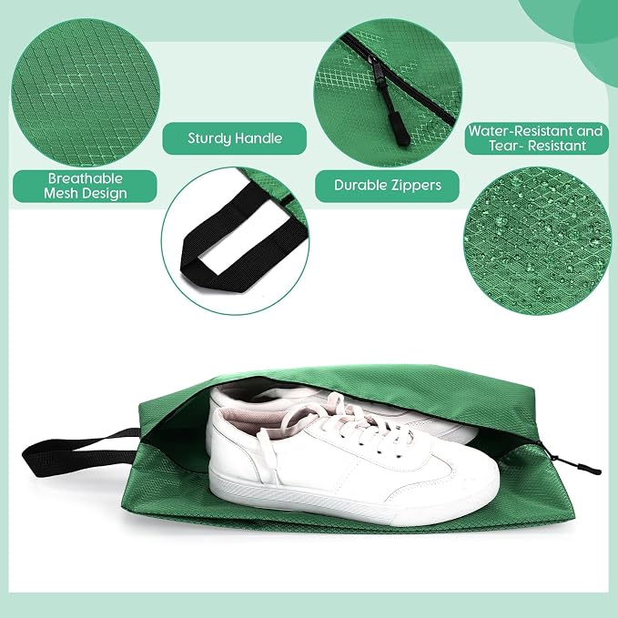 6 Pcs Travel Shoe Bags with Zipper Nylon Portable Waterproof Suitcase Shoe Organizer Packing for Golf(L,Green) - Image 3