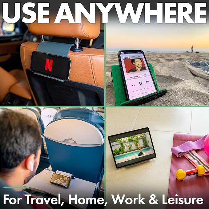Airplane Phone Holder - Foldable Phone Stand for Plane Travel | Cordura Fabric, Tabletop Mount Desk, Plane Tray Seat back, Treadmill, Fits iPhone Cell Phone, 9 x 4.3 in - Image 7
