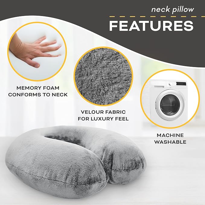 Travel Neck Pillow Washable Cover Comfortable Memory Foam Airplane Travel Accessories Essentials Plane Neck Support Pillow for Neck Pain Relief and Sleeping Grey - Image 4