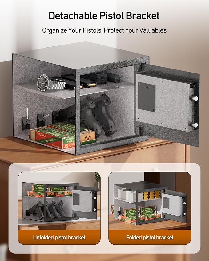 Billconch Smart Gun Safe for Multiple Pistols - Automatic Lock Safe Box | Biometric Handgun Safe for Money Valuables with LCD Display/Voice Guide, Quick Access Unlock with Fingerprint/Keypad/Key/App - Image 2
