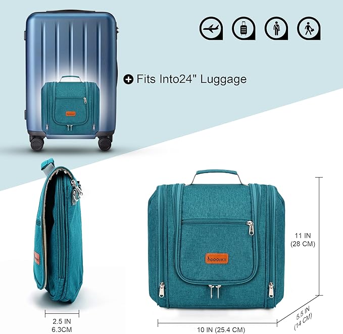 Hanging Travel Toiletry Bag for Women and Men, 6 Organizer Compartments, Large Toiletries essentials, Bathroom Cosmetic Accessories, Water-resistant Makeup Bag, Holds Full-Size Shampoo, Blue - Image 5