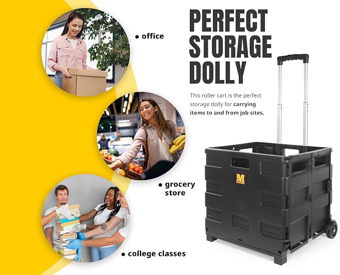 MaxWorks 51051 Collapsible Black Rolling Folding Dolly Cart for Teachers - Multi-Functional Dolly with Extra Storage Durable Wheels and Easy-to-Fold Design for Classroom Office Shopping - Without Lid - Image 6