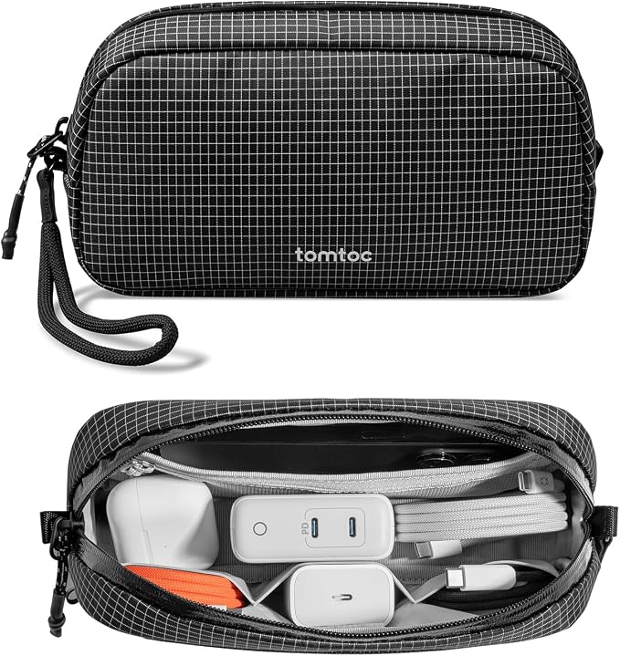 tomtoc Electronics Organizer Travel Case Performance, Cable Tech Pouch | Water Resistant Accessories Bag Carry Storage for Cord, Phone, Cables, Airpods, USB Flash Drive, Daily Items by tomtoc