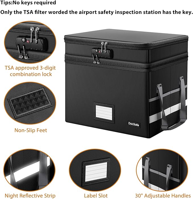 DocSafe File Box with Lock,Multi-Layer Fireproof Document Box Collapsible File Storage Organizer with Pockets/Handle,Large Portable Home Office Filing Safe for Hanging Letter/Legal Size Folders,Black - Image 4