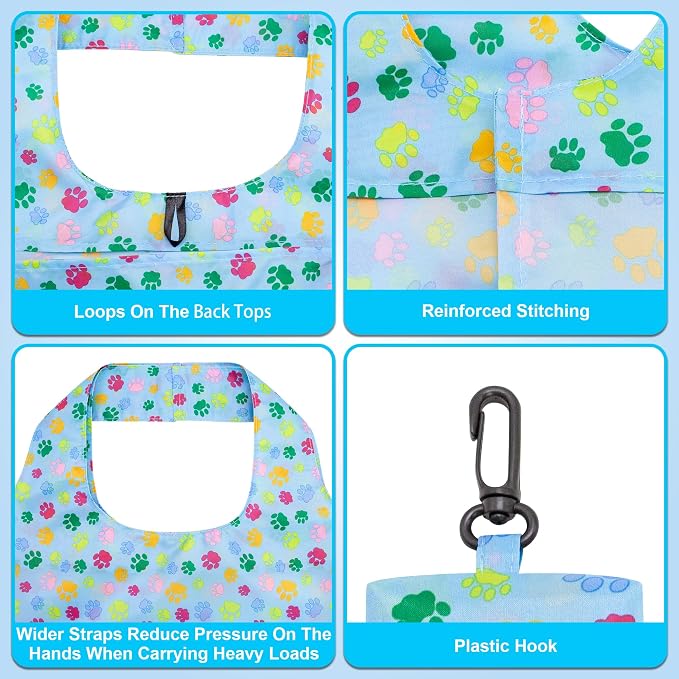 HOLYLUCK Reusable Grocery Bags,Heavy Duty Foldable Shopping Tote Bag (Standard, 3 Blue Dog Paw Prints) - Image 4