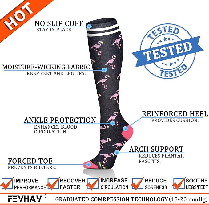 FEYHAY Copper Compression Socks (8 Pairs) 15-20 mmHg Circulation is Best Athletic & Daily for Men & Women, Running, Climbing - Image 4