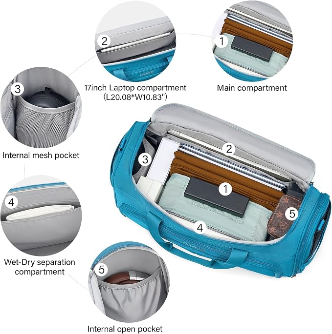 Hanke Carry On luggage Bags for Travel, Large Foldable Duffle Bag for Travel, Softside Lightweight Travel Bag Carry On Bags for Airplanes Women, Travel Tote Bags for Women Men.(Caribbean Blue) - Image 3