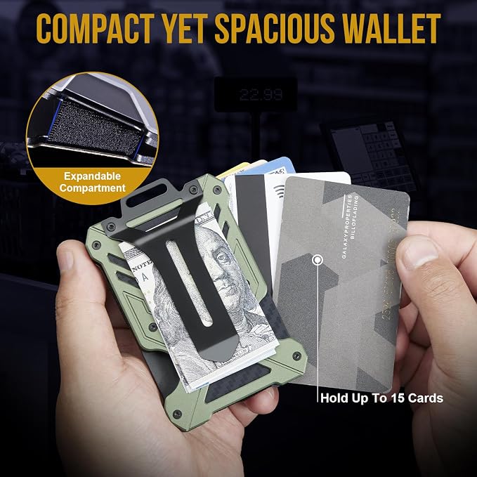 Carbon Fiber Slim Wallet Money Clip RFID Blocking ID Window | Hold UP to 15 card,C-Shaped Quick-Access Card Slot,Front Pocket Slim Fit Design,Lanyard Compatible Badge Holder,Easy Clean - Image 4