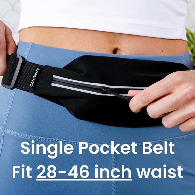 Slim Running Belt - Single Pocket Waterproof Phone Pouch | Expandable Pocket; Reflective Pull Zippers; Bounce Reduction Technology; Adjustable elastic waistband; For Phones & Keys - Image 2