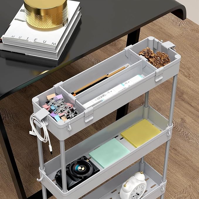 2-piece Set Slim Storage Cart 3 Tier,Bathroom Organizer Rolling Utility,Mobile Shelving Unit Slide Out for Office, Kitchen, Laundry Room & Narrow Places - Image 7