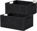 Wicker Storage Basket, Set of 2 Black Wicker Baskets for Bathroom | Hand-Woven Wicker Small Storage Baskets for Organizing Toilet Paper, Foldable Large Cube Storage Organizer Bin for Shelves by Vagusicc