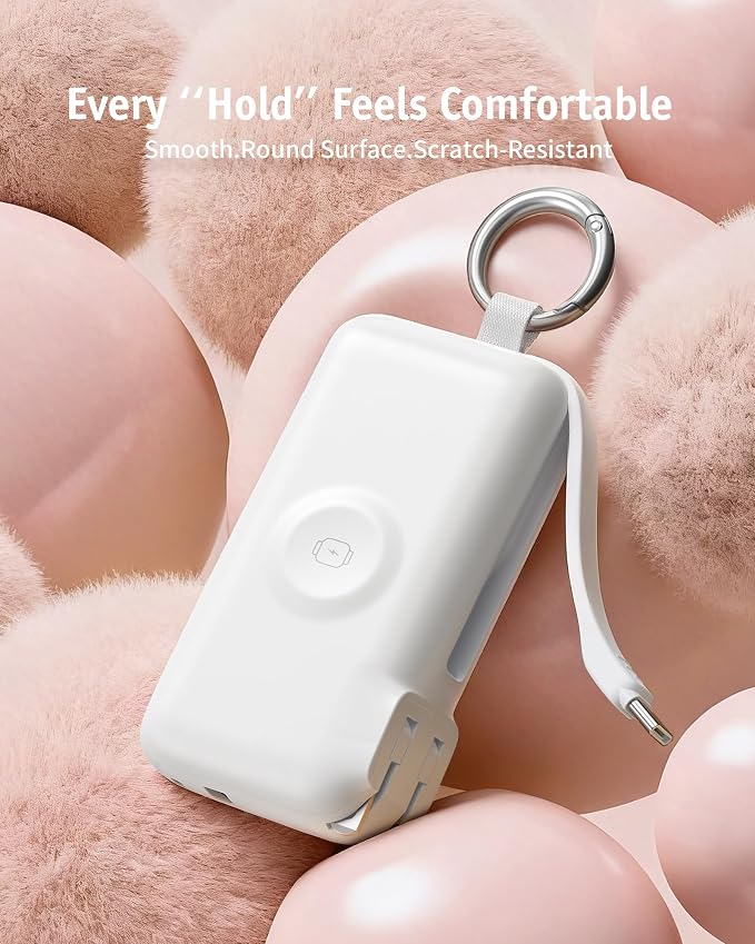 RORRY Flow Portable Charger 10000mAh 40W Wall Plug Power Bank Battery Pack | Built-in USB-C Cable, Keychain Design, Fast Charging, for iPhone 17/16/15, Apple Watch, iPad, 3-in-1, Travel Essential - Image 8