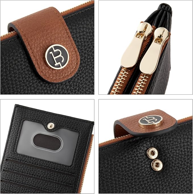 BOSTANTEN Leather Womens Wallet Large RFID Blocking Slim Card Holder | 16 Card Slots, 2 Zipper Pockets, Bifold, Long, Fits Most Purses, Organized Everyday Carry, Ladies Gifts, Black＆Brown - Image 4