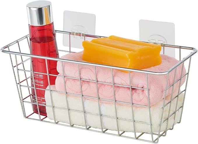 JUNCHU CHERRY 5 Pack Hanging Storage Basket, Bathroom Basket, Household Goods, with Traceless Tape, no Drilling, for Cabinet Storage, Kitchen, Bathroom, Storage Room,Chrome - Image 9