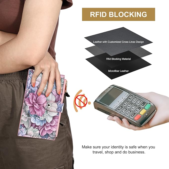 Travelambo RFID Wallet Women Large Size Bifold Multi Card Wallet Case with Zipper Pocke Credit Card Holder for Women - Image 4