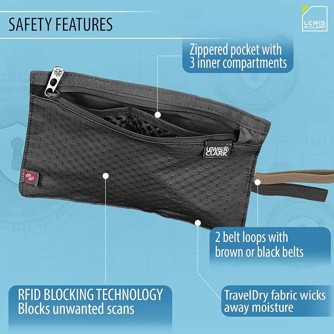 Lewis N. Clark RFID Blocking Money Belt Travel Pouch + Credit Card, ID, Passport Holder for Women & Men, Black, One Size - Image 2