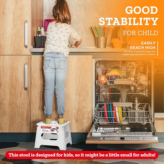 Collapsible Step Stool 7.5 Inch, Small Folding Stool, 176 lbs, White | Lightweight Foldable Step Stool for Kids and Adults with Handle, for Kitchen, Bathroom, Car, and Compact Home Storage - Image 2