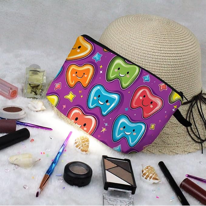 Livel lhood Colorful Cartoon Teeth Small Makeup Zipper Bag | Cartoon Teeth Printed Cosmetic Organizer Pouch, Cartoon Teeth Gift for Women Friends - Image 7