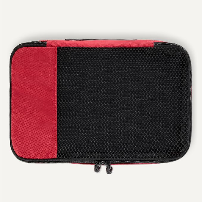 Amazon Essentials 4-Piece Space-Saving Packing Cubes Travel Accessories Set, Luggage Organizer with Double Zipper, Mesh Top, Small, Red (Previously Amazon Basics) - Image 5
