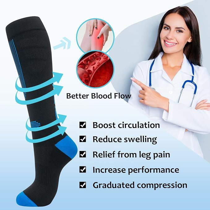 fenglaoda Compression Socks Women Men 4 Pairs, Knee High Support Socks for Running, Sports, Travel, Flight, Nurse - Image 2