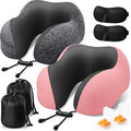 ExploreBliss Travel Pillow, Neck Pillow Airplane, Grey & Pink | Travel Pillows for Airplanes, Neck Pillow Airplane, Memory Foam Neck Pillow Set with Eye Mask, Earplugs by ExploreBliss