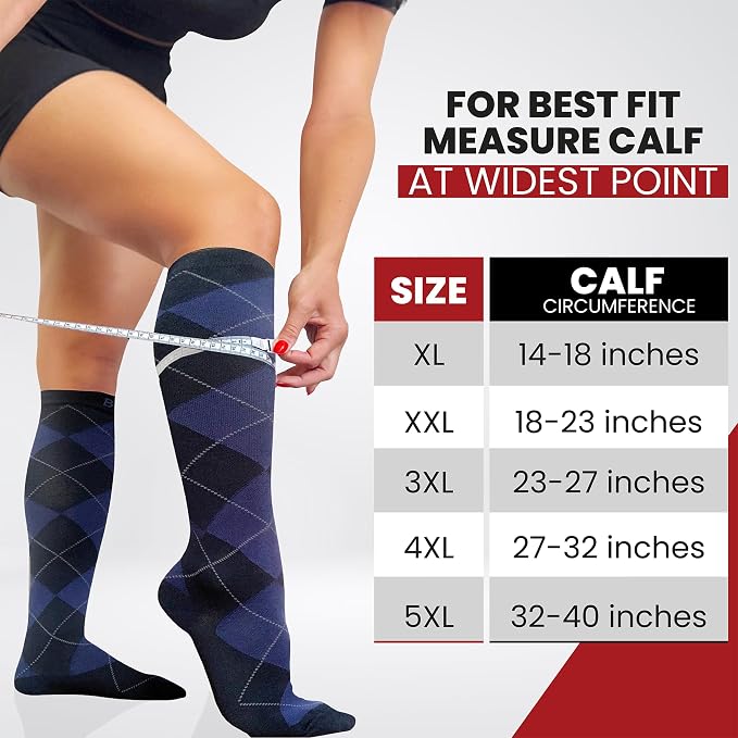 BAMS Plus Size Compression Socks Wide Calf XL XXL XXXL – Graduated Knee-High Support, Viscose from Bamboo Easy-On/Easy-Off - Image 2