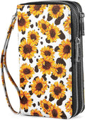 RFID Wallet with Phone Pocket for Women - Double Zipper Wristlet Purse Large Capacity, 17 Card Slots, Coin Pocket, Cow Sunflower by HAWEE