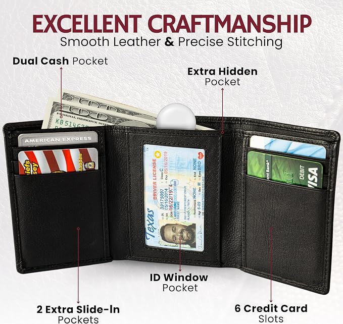 BULL GUARD Best Leather Men's RFID Trifold Wallet With ID Great Outdoor Wallet Durable Top Grain Leather Forest Brown, Double Cash Comparment with Secret Pocket, Compact & Secure Design, In Gift Box - Image 4