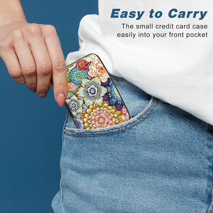 Credit Card Holder, Mini Aluminum Card Wallet RFID Blocking Slim Metal Hard Card Case for Women Men, Mandala Flower - Image 6