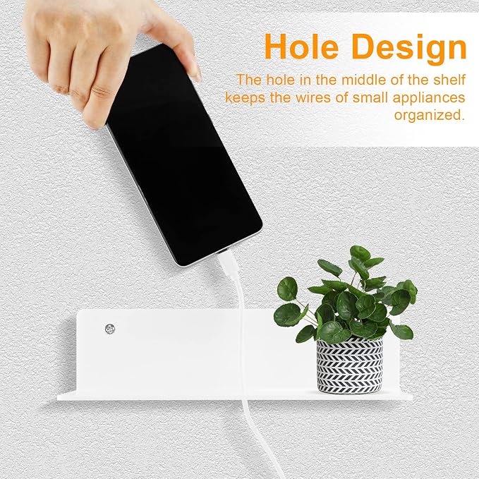 9 Inch Acrylic Floating Shelf No Drill Adhesive Wall Shelf Set of 2 for Funko Pop Storage, Floating Shelves Damage-Free Expand Wall Space for Living Room, Bathroom, Gaming Room, Office - White - Image 4