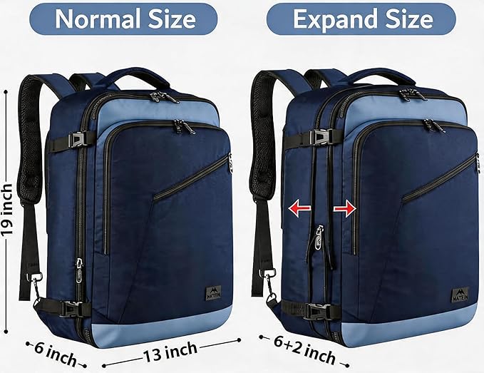 MATEIN Expandable Travel Backpack, Large Capacity Carry on Backpack for Men | For Airplanes, Airline Approved Bags with Adjustable Shoulder Straps, Water Resistant, For International Trip,Grey Blue - Image 5