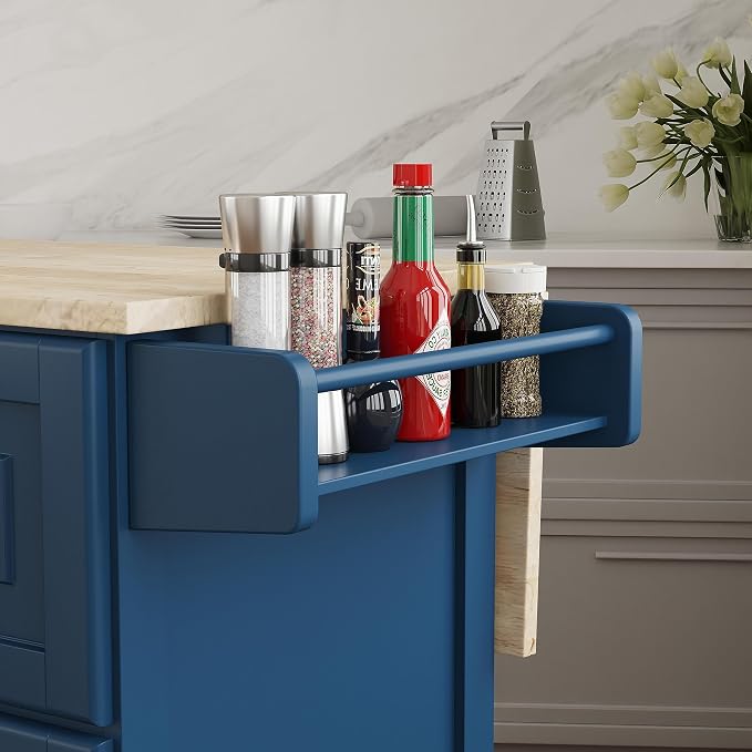 Homestyles Mobile Kitchen Island Cart with Wood Top and Dropleaf Breakfast Bar, Blue - Image 6