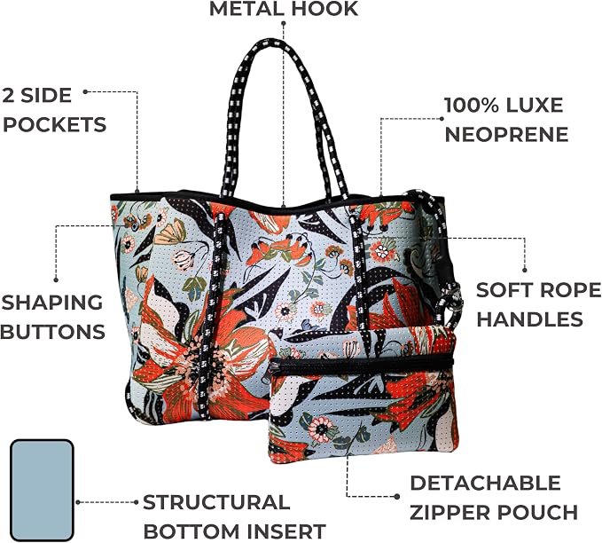 POPUPS Large Neoprene Tote Bag for Women - Everyday Designer Handbag for Travel Work and Beach with Pockets and Zipper Pouch - Image 6