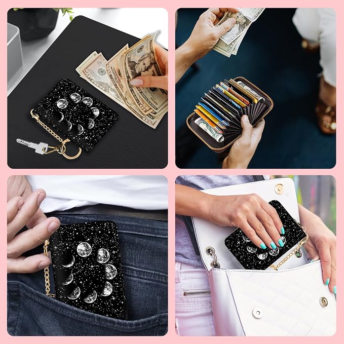 Blusabaca RFID Credit Card Holder Small Women Travel Wallet, Night Moon | Removable Keychain, Case with Zipper, Vegan PU Leather, Cash Coin Pocket, Business Accordion Purse, Ladies Female Gift - Image 3