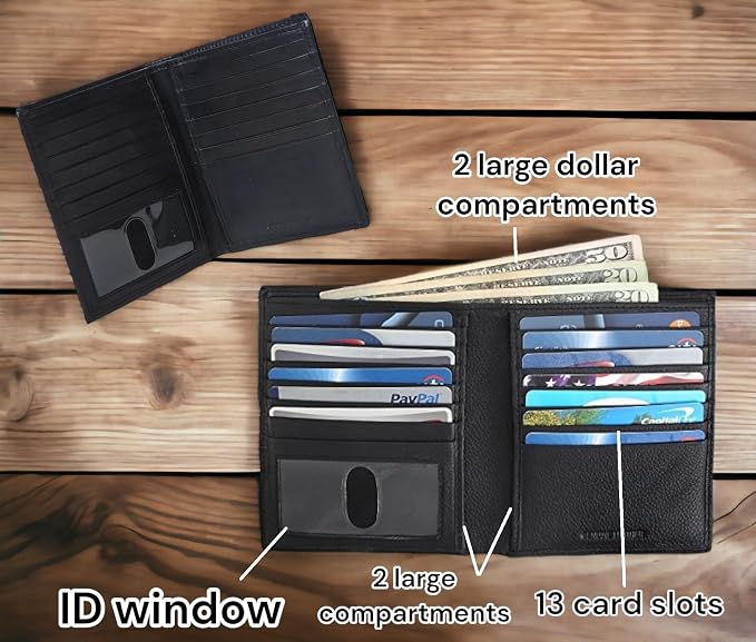 F&L CLASSIC RFID Blocking Mens Leather Bi-Fold Big Hipster Wallet, 13 credit card slots,Black… - Image 3
