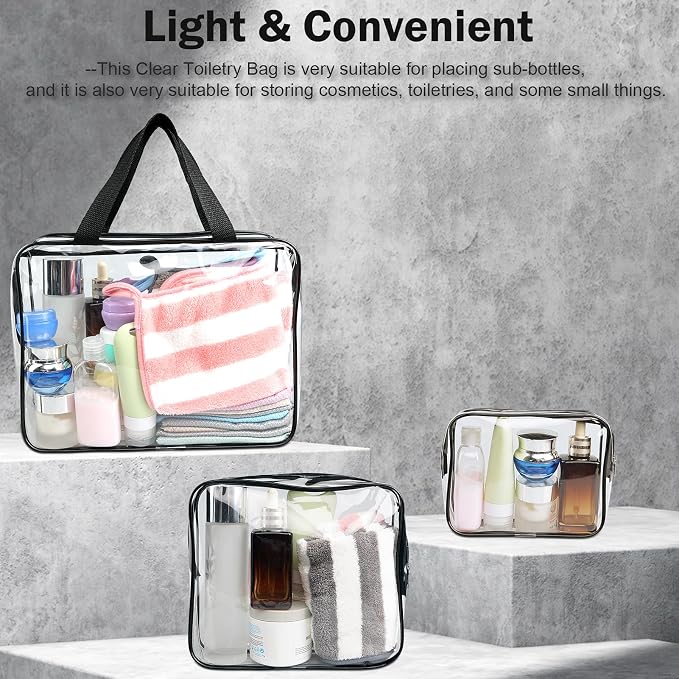 Clear Toiletry Bag Quart Size Bag Travel Makeup Cosmetic Bag PVC Toiletries Cosmetic Pouch for Women Men 3PCS (L+M+S) - Image 6