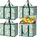 BALEINE 4Pk Insulated Reusable Grocery Bags, Collapsible Cooler Bag for Groceries, Heavy Duty Large Insulated Bag (16''x9''x13'', Spring Stroll) by BALEINE
