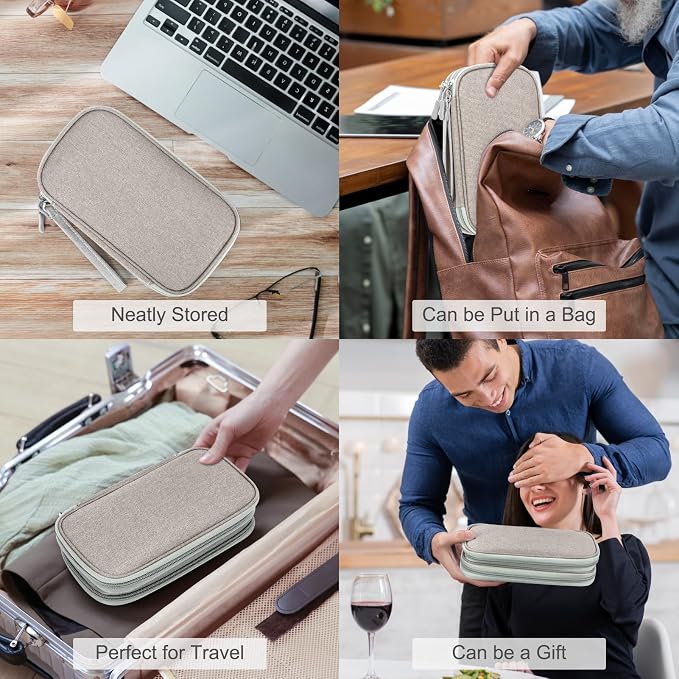 FYY Electronic Organizer, Travel Tech Pouch Bag, Medium, Khaki | Wrist Strap, Waterproof, Double Layers Portable Electronics Travel Carrying Case for Cord, Charger, Daily Business Trips Use - Image 7